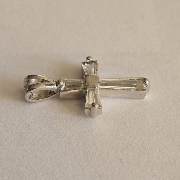 Sparkly cross pendant clear gems Sterling Silver 925 religious christian - Picture 8 of 11